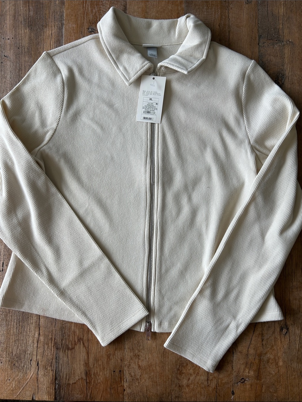 a new day Cream Ribbed Zip-Front Jacket